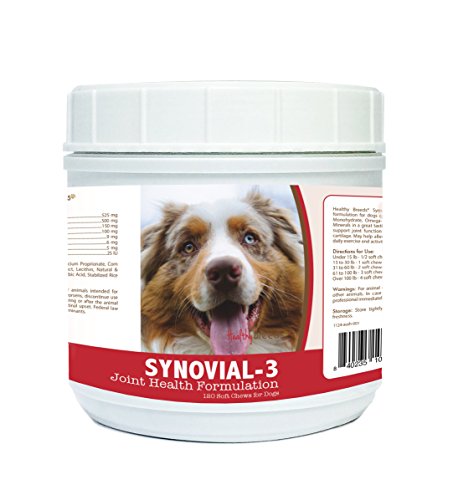 Healthy Breeds Synovial-3 Dog Hip and Joint Support Soft Chews for Australian Shepherd - OVER 200 BREEDS - Glucosamine MSM Omega and Vitamins Supplement - Cartilage Care - 120 Ct