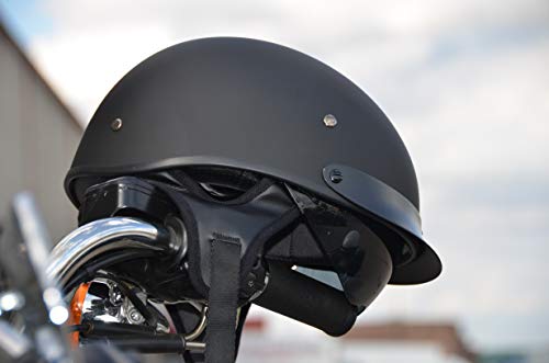 Vega Helmets 7800-051 Warrior Motorcycle Half Helmet with Sunshield for Men and Women, Adjustable Size Dial DOT Half Face Skull Cap for Bike Cruiser Chopper Moped Scooter ATV (X-Small, Matte Black)