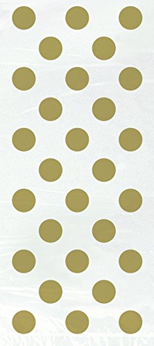 Polka Dot Cellophane Bags - 11' x 5', Gold, 20 Pcs