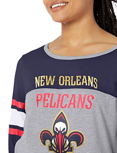 Ultra Game NBA New Orleans Pelicans Womens T-Shirt Raglan Baseball 3/4 Long Sleeve Tee Shirt, Heather Gray, Medium
