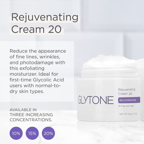 Glytone Rejuvenating Cream with 20 Free Acid Value Glycolic Acid, Moisturizer, Rich Creamy Emollient, Exfoliate, Normal to Dry Skin, 1.7 Fl Oz