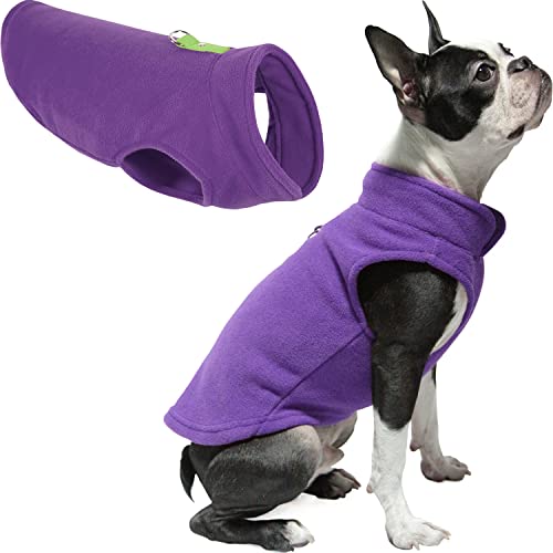 Gooby Fleece Vest Dog Sweater - Lavender, Medium - Warm Pullover Fleece Dog Jacket with O-Ring Leash - Winter Small Dog Sweater Coat - Cold Weather Dog Clothes for Small Dogs Boy or Girl