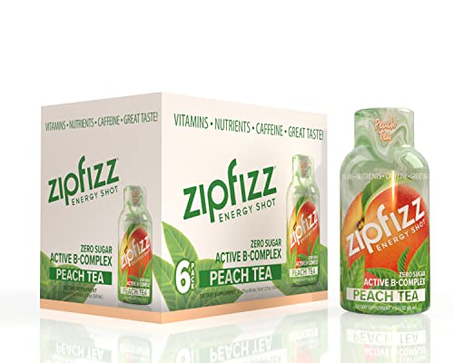 Zipfizz 2oz Energy Shot - Peach Tea Flavor | Hydrating Electrolyte Drinks w/Liquid B12, Caffeine, Ginseng, and Vitamins | Low Carb, Gluten Free, Sugar Free Energy Drink (6 Pack)