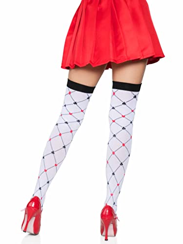 Leg Avenue Women's Woven Diamond Card Suit Thighs Highs, White/Red/Black, One Size