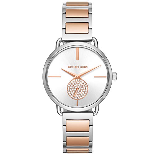 Michael Kors Women's Portia Quartz Watch with Stainless Steel Strap, Two Tone, 16 (Model: MK3709), Silver/Rose Gold