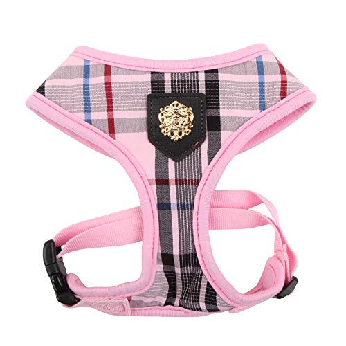 Puppia Junior Over-The-Head Dog Harness Checkered Pattern No Choke No Pull Adjustable Chest Belt Walking Training for Small and Medium Dog, Pink, X-Large
