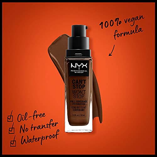 NYX PROFESSIONAL MAKEUP Can't Stop Won't Stop Foundation, 24h Full Coverage Matte Finish - Deep Walnut