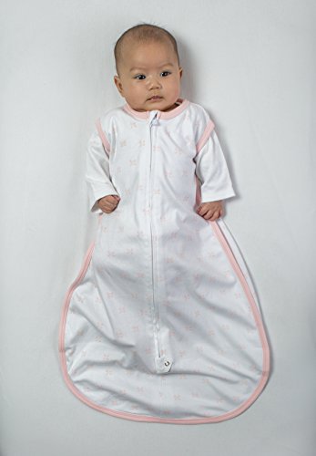 Amazing Baby Cotton Sleeping Sack, Wearable Blanket with 2-way Zipper, Pastel Pink Tiny Bows, Large (12-18mo)