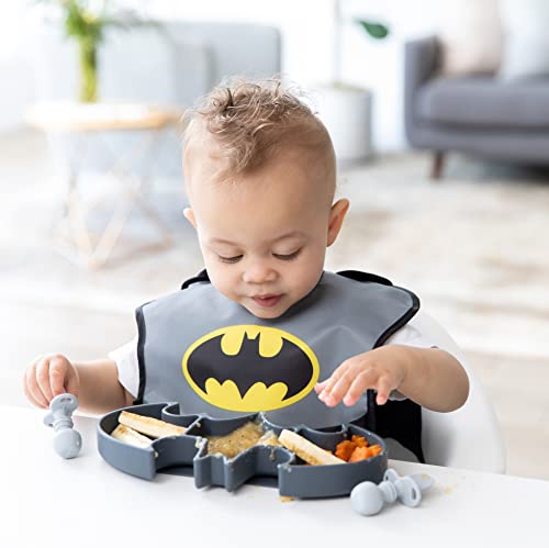 Bumkins DC Comics Silicone Grip Dish Suction, Divided and Baby Toddler Plate, BPA Free, Microwave Dishwasher Safe, Batman