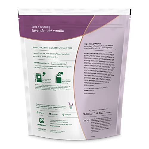 Grab Green 3-in-1 Laundry Detergent Pods, 60 Count, Lavender Vanilla Scent, Plant and Mineral Based, Superior Cleaning Power, Stain Remover, Brightens Clothes