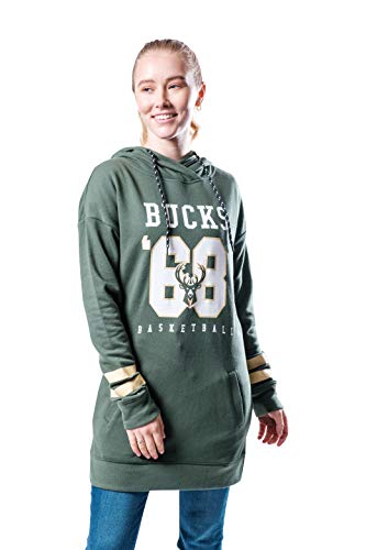 Ultra Game NBA Milwaukee Bucks Womens Tunic Hoodie Pullover Terry Sweatshirt, Team Color, Small