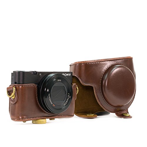 MegaGear MG284 Sony Cyber-shot DSC-RX100 VI, DSC-RX100 V, DSC-RX100 IV, DSC-RX100 III Ever Ready Leather Camera Case with Strap - Dark Brown