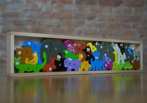 BeginAgain Animal Parade A to Z Puzzle and Playset - Educational Wooden Alphabet Puzzle - 2 and Up