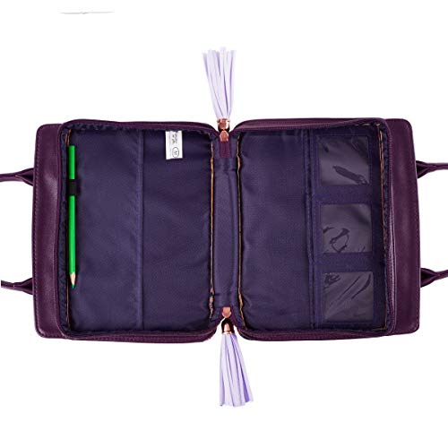 Christian Art Gifts Women's Fashion Bible Cover Purse Style Blessed, Purple/Pink Floral Faux Leather, Large