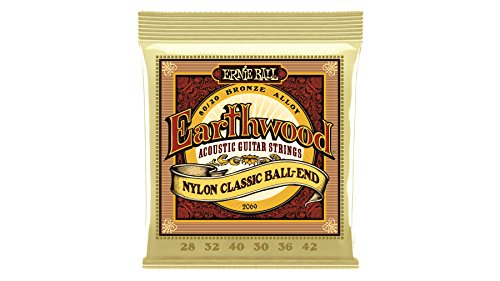 Ernie Ball Folk Nylon Clear and Gold Ball-End 80/20 Bronze Acoustic Guitar Strings, 28-42 Gauge (P02069)