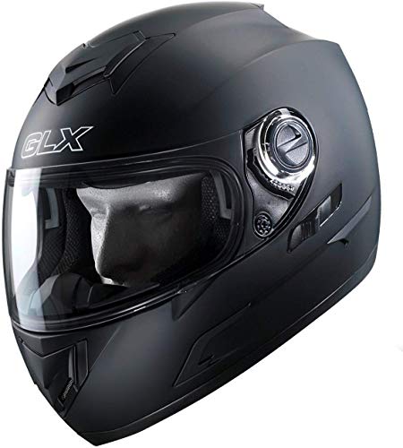 GLX GX15 Lightweight Full Face Motorcycle Street Bike Helmet with Internal Sun Visor DOT Approved (Matte Black, Medium)