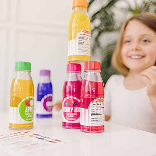 Melissa and Doug Tip and Sip Toy Juice Bottles and Activity Card (6 Pcs) - Pretend Play Food Set, Play Kitchen Food For Ages 3+