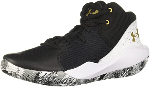 Under Armour Unisex Jet '21 Basketball Shoe, (006) Black/White/Metallic Gold, 11 US Men