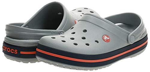 Crocs unisex adult Men's and Women's Crocband Clog, Light Grey/Navy, 13 Women 11 Men US