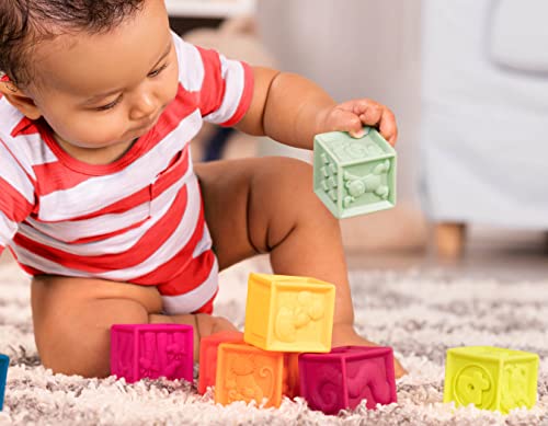 B. toys One Two Squeeze Baby - Building Blocks for Toddlers Educational Toys 6 Months and Up with Numbers, Shapes, Animals and Textures â€“ 10 Soft and Colorful Stacking Blocks