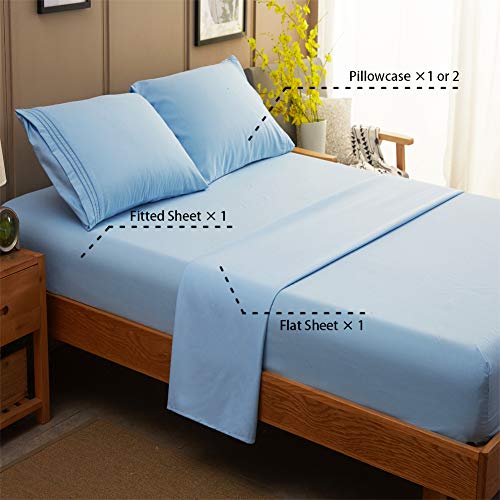 SONORO KATE Bed Sheet Set Super Soft Microfiber 1800 Thread Count Luxury Egyptian Sheets 16-Inch Deep Pocket Wrinkle-4 Piece(Queen Lake Blue)
