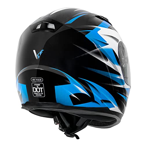 VCAN VX Lightweight Full Face Motorcycle Street Bike Helmet with Extra Tinted Visor DOT and ECE 22.05 Approved (Gloss Black Stream Blue, Large)