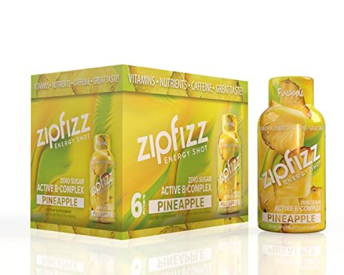 Zipfizz 2oz Energy Shot - Pineapple Flavor | Hydrating Electrolyte Drinks w/Liquid B12, Caffeine, Ginseng, and Vitamins | Low Carb, Gluten Free, Sugar Free Energy Drink (6 Pack)