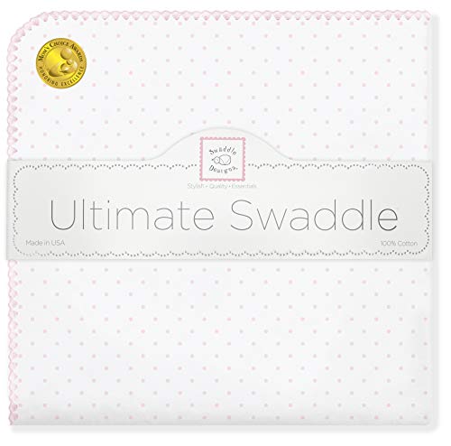 SwaddleDesigns Large Receiving Blanket, Ultimate Swaddle for Baby Boys, Girls, Softest US Cotton Flannel, Best Shower Gift, MADE in USA, Pastel Pink Polka Dots, Mom’s Choice Winner