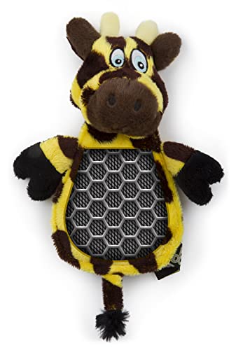 Hear Doggy Chew Guard Flats Toy, Giraffe, Yellow/Brown Ultrasonic Silent Squeaker Dog Toy, Large