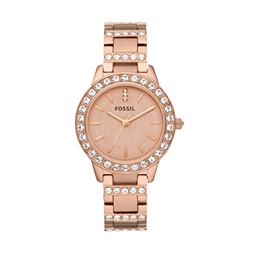 Fossil Women's Jesse Quartz Stainless Steel Three-Hand Watch, Color: Rose Gold Glitz (Model: ES3020)
