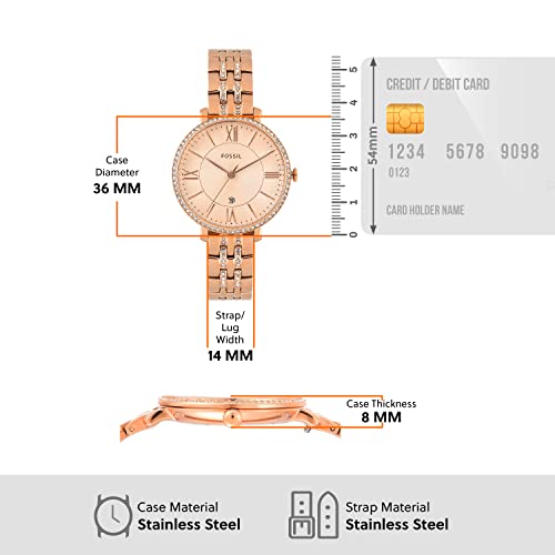 Fossil Women's Jacqueline Quartz Stainless Steel Three-Hand Watch, Color: Rose Gold Glitz (Model: ES3546)