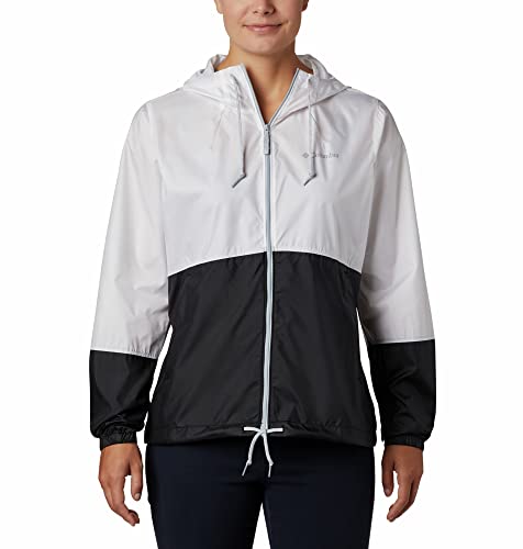 Columbia Women's Flash Forward Windbreaker, Water and Stain Resistant Outerwear, White/black, Large