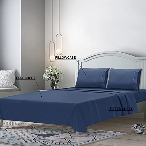 Mejoroom Queen Size Sheet Set - Hotel Luxury 1800 Bedding Sheets and Pillowcases - Deep Pocket Fitted Sheet, Hypoallergenic, Wrinkleand Breathable, Fade Resistant - 4 Piece (Queen, Navy)