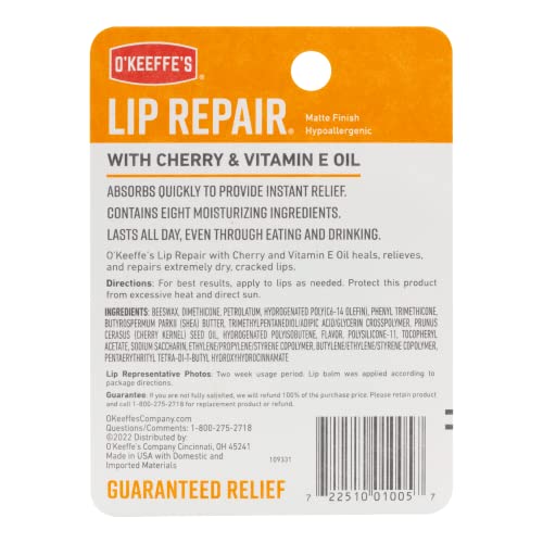 O'Keeffe's Lip Repair Lip Balm with Cherry and Vitamin E Oil, Stick, Twin Pack
