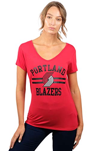 Ultra Game NBA Portland Trail Blazers Womens Box Out Varsity Stripe Tee Shirt, Team Color, Small