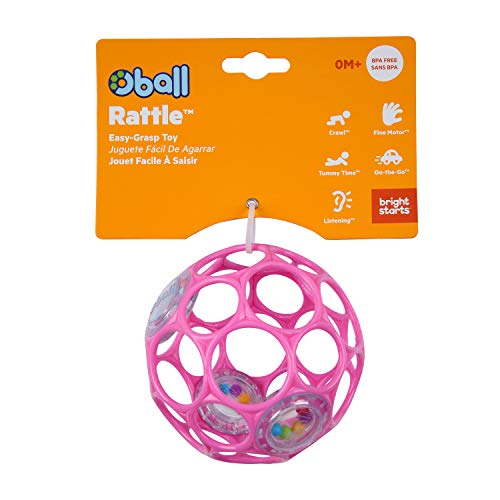 Bright Starts Oball Rattle Easy-Grasp Toy - Pink, Ages Newborn - 1 Count (Pack of 1)