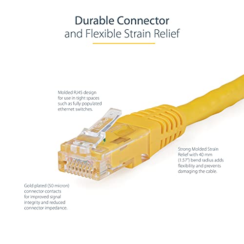 StarTech.com 20ft CAT6 Ethernet Cable - Yellow CAT 6 Gigabit Ethernet Wire -650MHz 100W PoE++ RJ45 UTP Molded Category 6 Network/Patch Cord w/Strain Relief/Fluke Tested UL/TIA Certified (C6PATCH20YL)