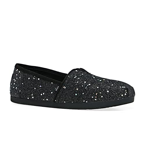 TOMS Women's Alpargata Recycled Cotton Canvas” Loafer Flat, Black Cosmic Glitter, 7