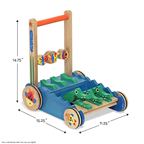 Melissa and Doug Deluxe Chomp and Clack Alligator Push Toy and Activity Walker - Wooden Baby Push Walker For Ages 1+