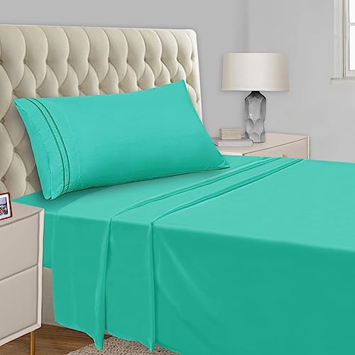 Mejoroom Twin Sheet Set - Kids Sheet and Pillowcase Sets - Hotel Luxury Twin Sheets for Boys Girls -Deep Pocket Fitted Sheet,Hypoallergenic,Wrinkleand Breathable,Fade Resistant - 3 Piece(Twin,Mint)