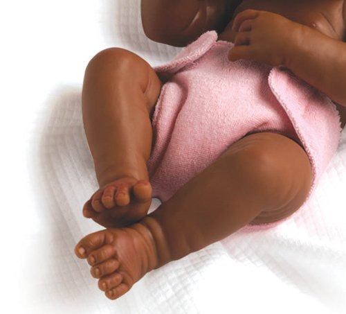 JC Toys - La Newborn First Day African American| Anatomically Correct Real Girl Baby Doll | 14' All-Vinyl Baby Doll | Includes Hospital Blanket, Bracelet and First Baby Bottle| Made in Spain | Designed by Berenguer | Ages 2+ , Pink