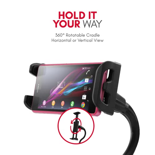 Macally Adjustable Gooseneck Tablet Holder and Phone Clip - Works with Phones and Tablets up to 8” - Flexible Phone Holder and Tablet Mount with Clip On Clamp for Desks up to 1.75” Thick (CLIPMOUNT),Black