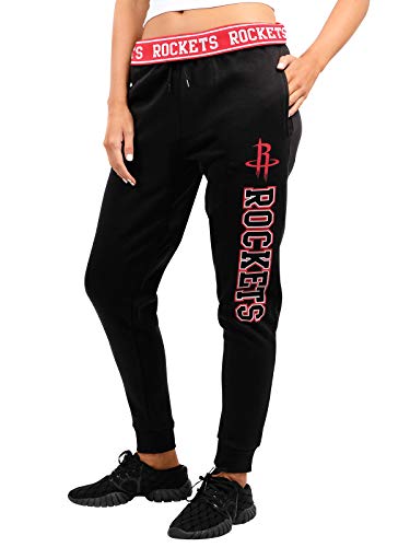 Ultra Game NBA Houston Rockets Womens Jogger Pants Active Basic Fleece Sweatpants , Black, Medium