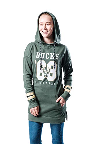 Ultra Game NBA Milwaukee Bucks Womens Tunic Hoodie Pullover Terry Sweatshirt, Team Color, Small