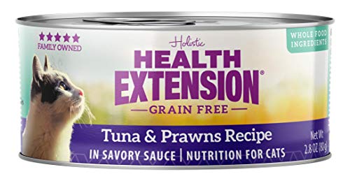 Health Extension Wet Cat Food Canned, Grain-Free, Natural Food for All Cats and Kittens with Added Vitamins and Mineral, Tuna and Prawns Recipe, Nutrition for Cats and Kittens (2.8 Oz / 79 G, Pack of 24)