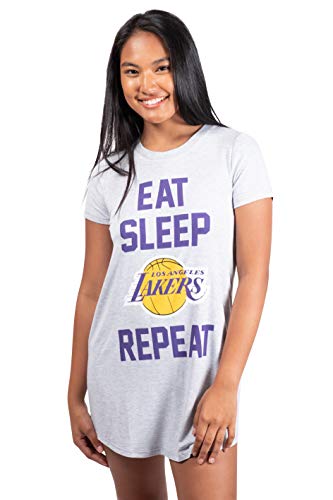 Ultra Game NBA Los Angeles Lakers Womens Super Soft Sleepwear Pajama Loungewear Tee Shirt Nightgown, Heather Gray, Small