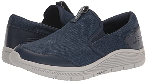 Skechers Men's Go Walk Arch Relaxed Fit Canvas Slip On Golf Shoe Sneaker, Navy/Gray, 8.5