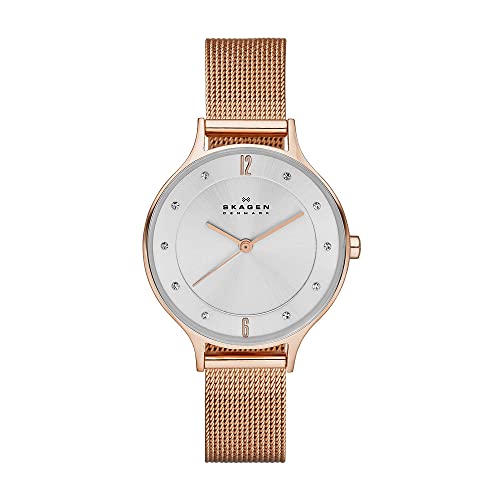Skagen Women's Anita Quartz Analog Stainless Steel and Mesh Watch, Color: Rose Gold (Model: SKW2151)