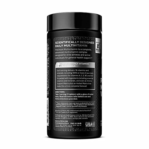 Multivitamin for Men | MuscleTech Platinum Multivitamin | Vitamin C for Immune Support | 18 Vitamins and Minerals | Vitamins A C D E B6 B12 | Daily Workout Supplements | Mens Multivitamins, 90 ct