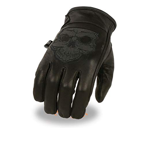 Milwaukee Leather MG7570 Men's ‘Reflective Skull’ Black Leather Gloves with Gel Palm - 2X-Large